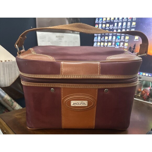 Vintage Jaguar Train Case Carry On Cosmetic Overnight Bag Two Tone Brown 12x7x8 - Picture 1 of 16